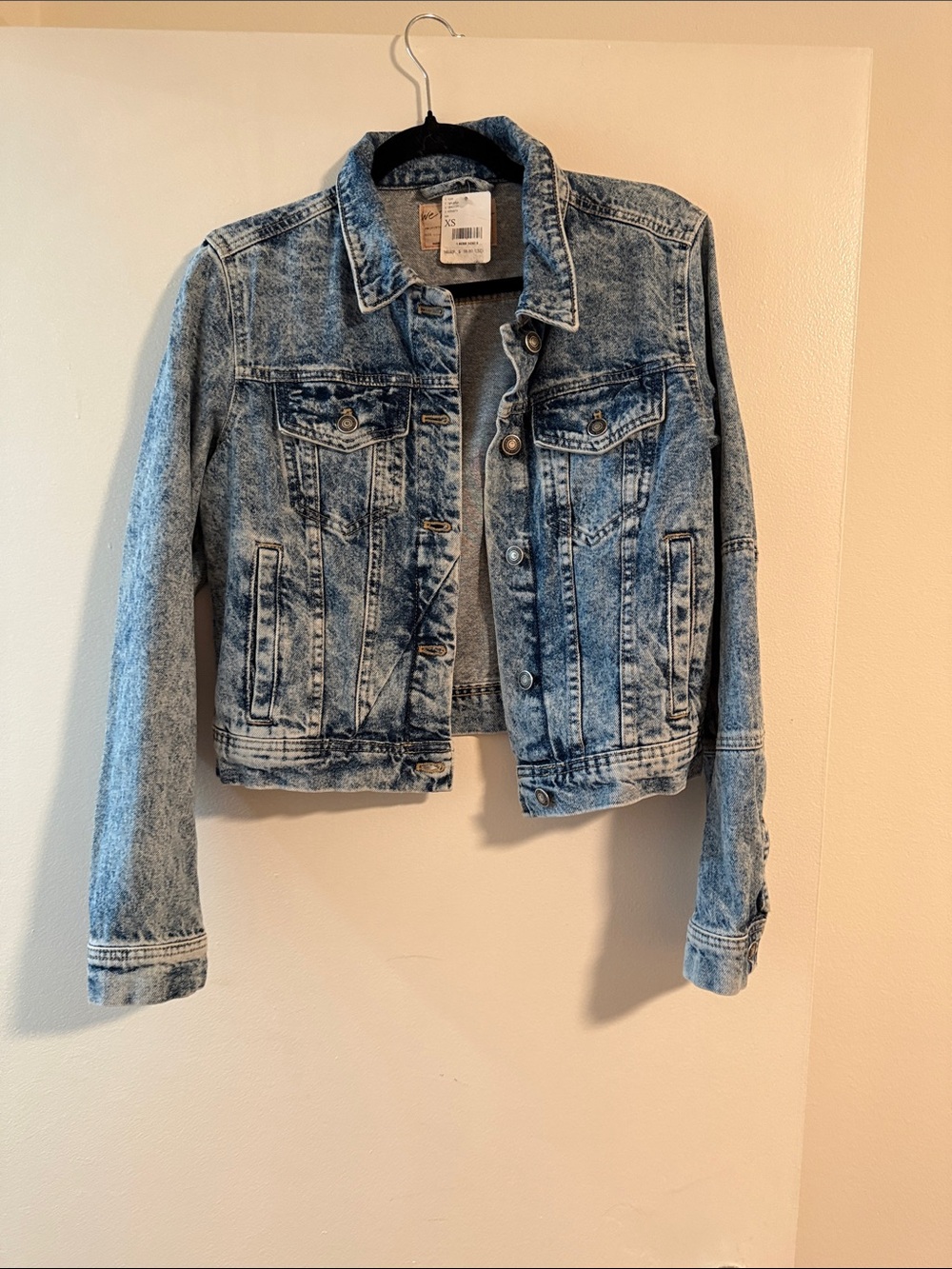 We The Free Acid Wash Light Blue Cropped Denim Jacket